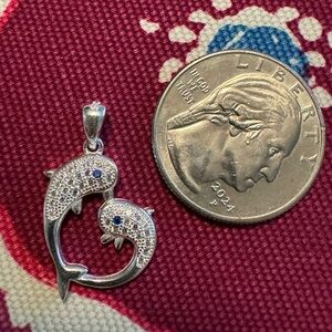 925 Elegant Silver cz  Dolphin Pendant